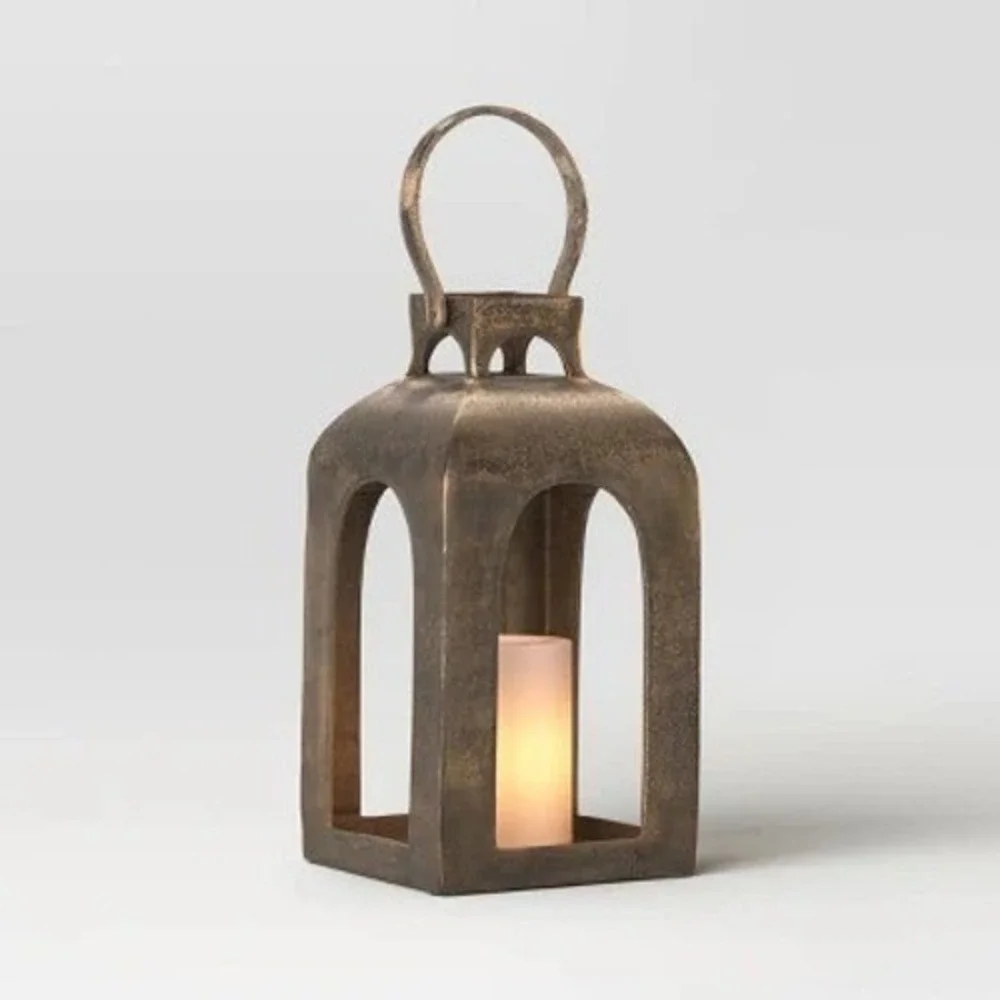 13x7.5 Pillar Cast Aluminum Lantern Candle Holder Gold  - Threshold, Target